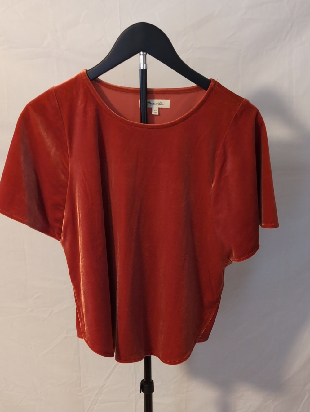 Madewell Dark Cinnabar Velvet Butterfly Top Short Sleeve Blouse XS K4376